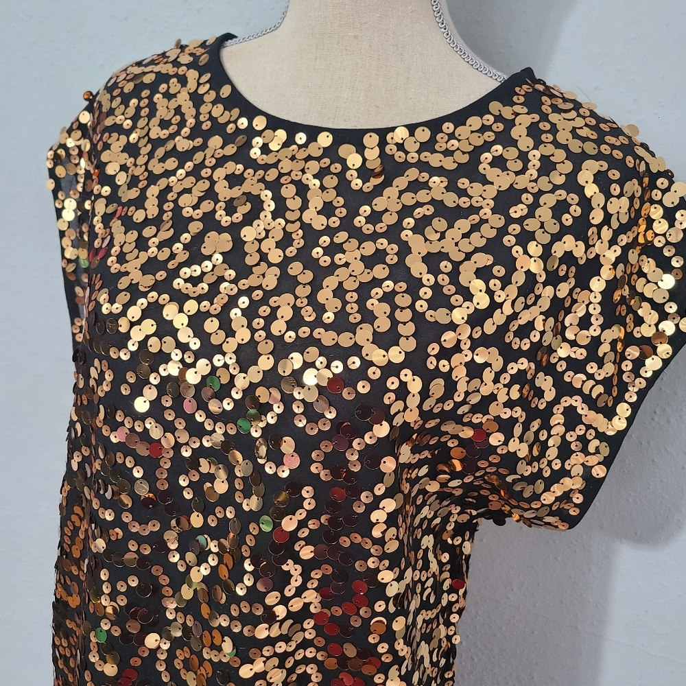 WD.NY Gold Sequin Cap Sleeve‎ Top NWT Size Small - Picture 2 of 10